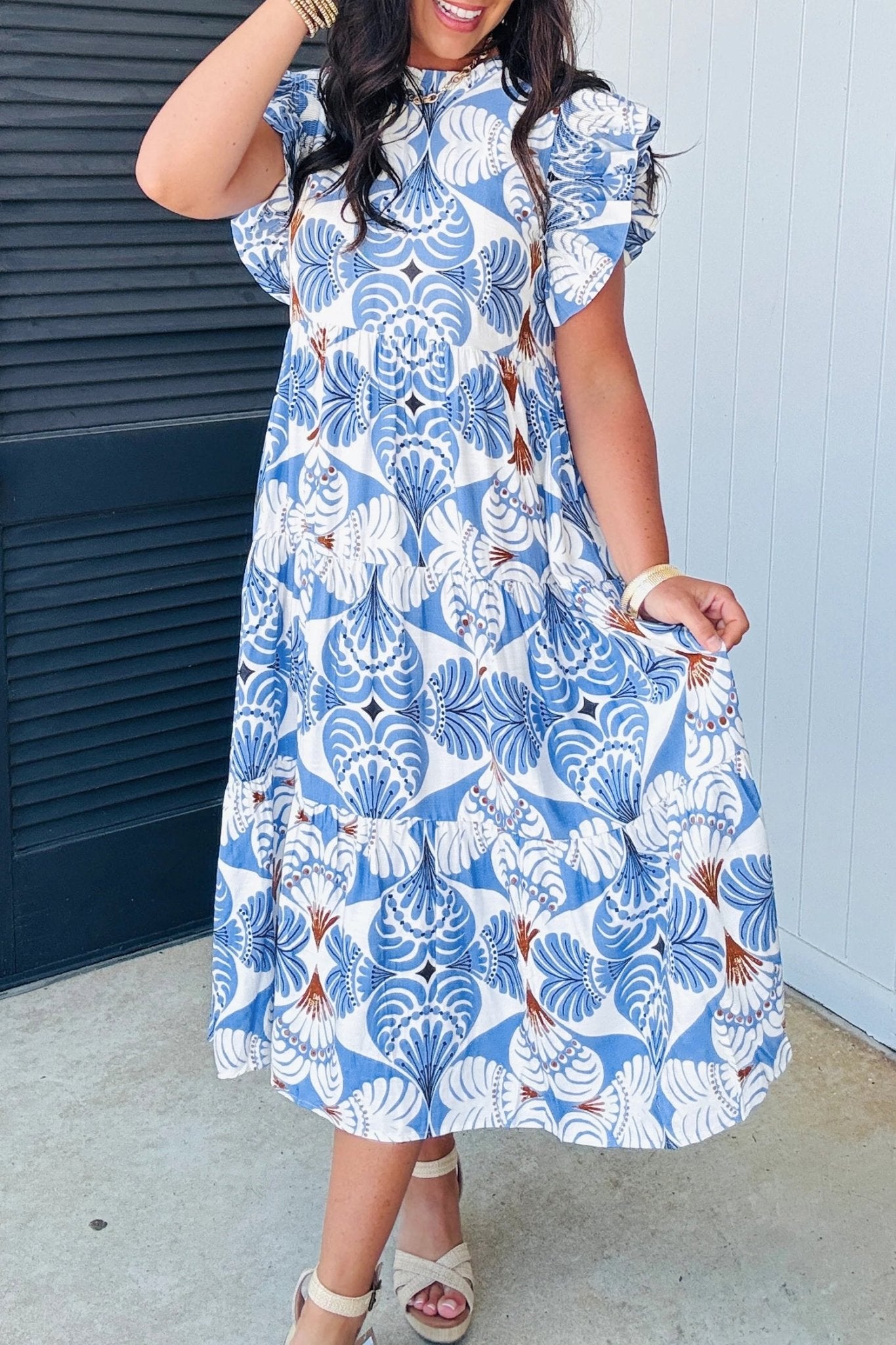 blue tropical maxi dress Shop Forward Blue Stripe Cotton Midi Shirt Dress