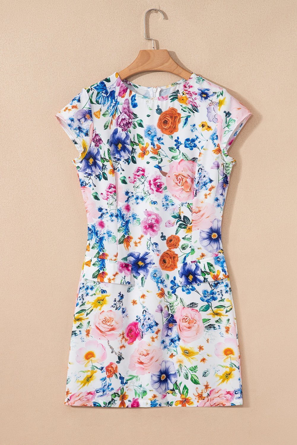 Sky Blue Vibrant Floral Print Cap Sleeve Mini Dress - MAD RUFFI