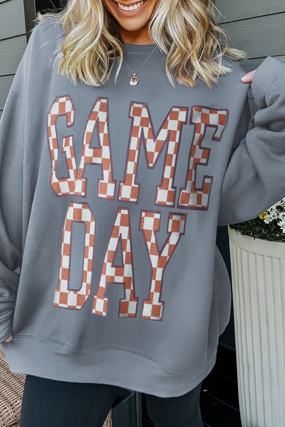 Sleet GAME DAY Checkered Letter Graphic Oversized Sweatshirt - MAD RUFFI
