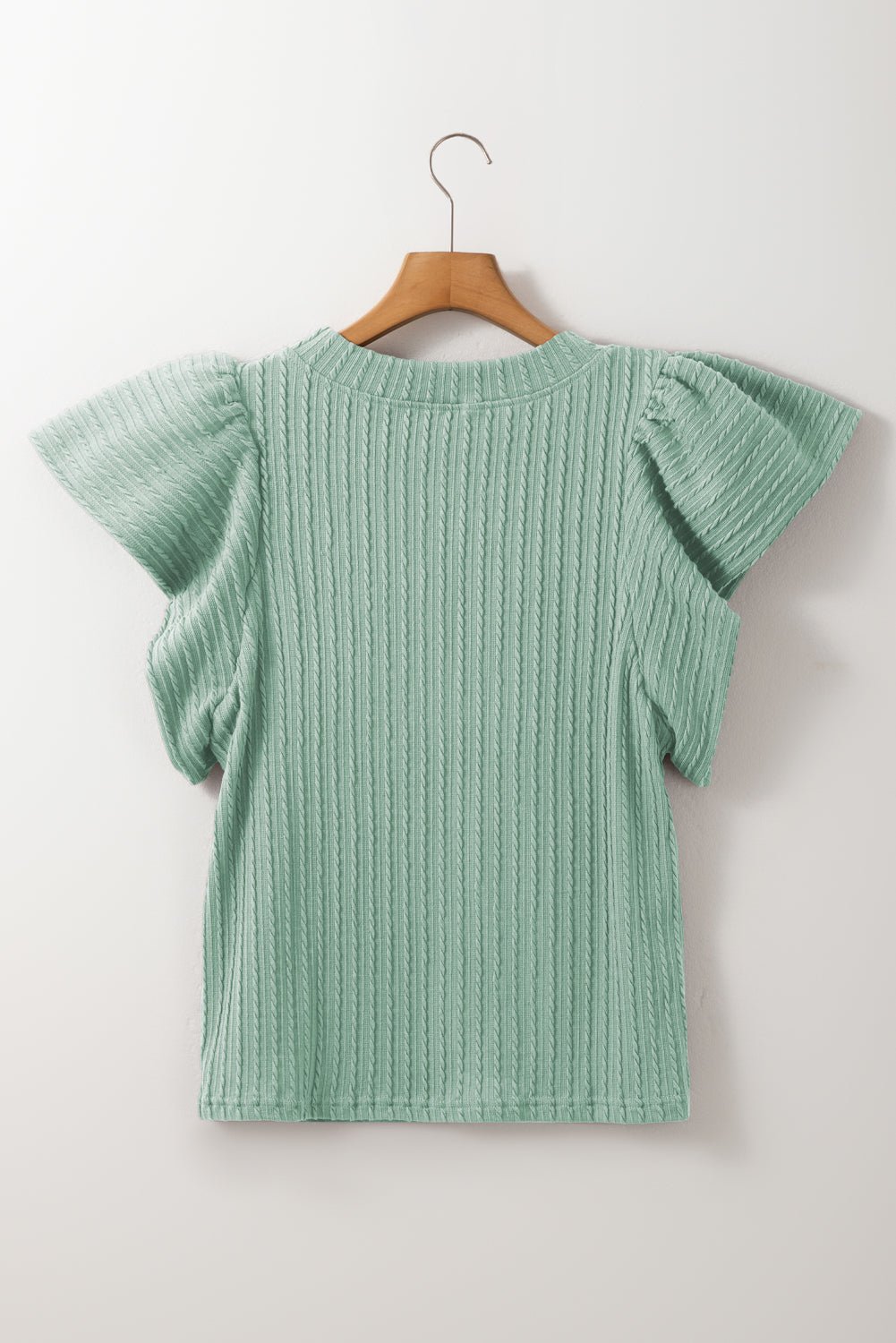 Sleet Solid Color Textured Ruffle Short Sleeve Knit Top - MAD RUFFI