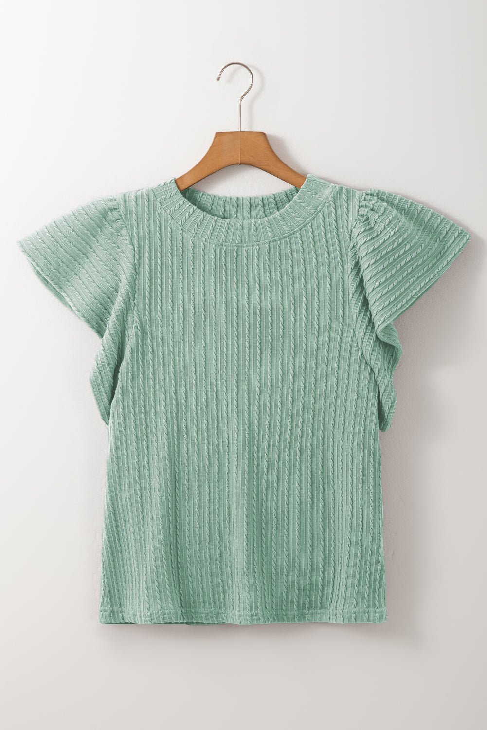 Sleet Solid Color Textured Ruffle Short Sleeve Knit Top - MAD RUFFI