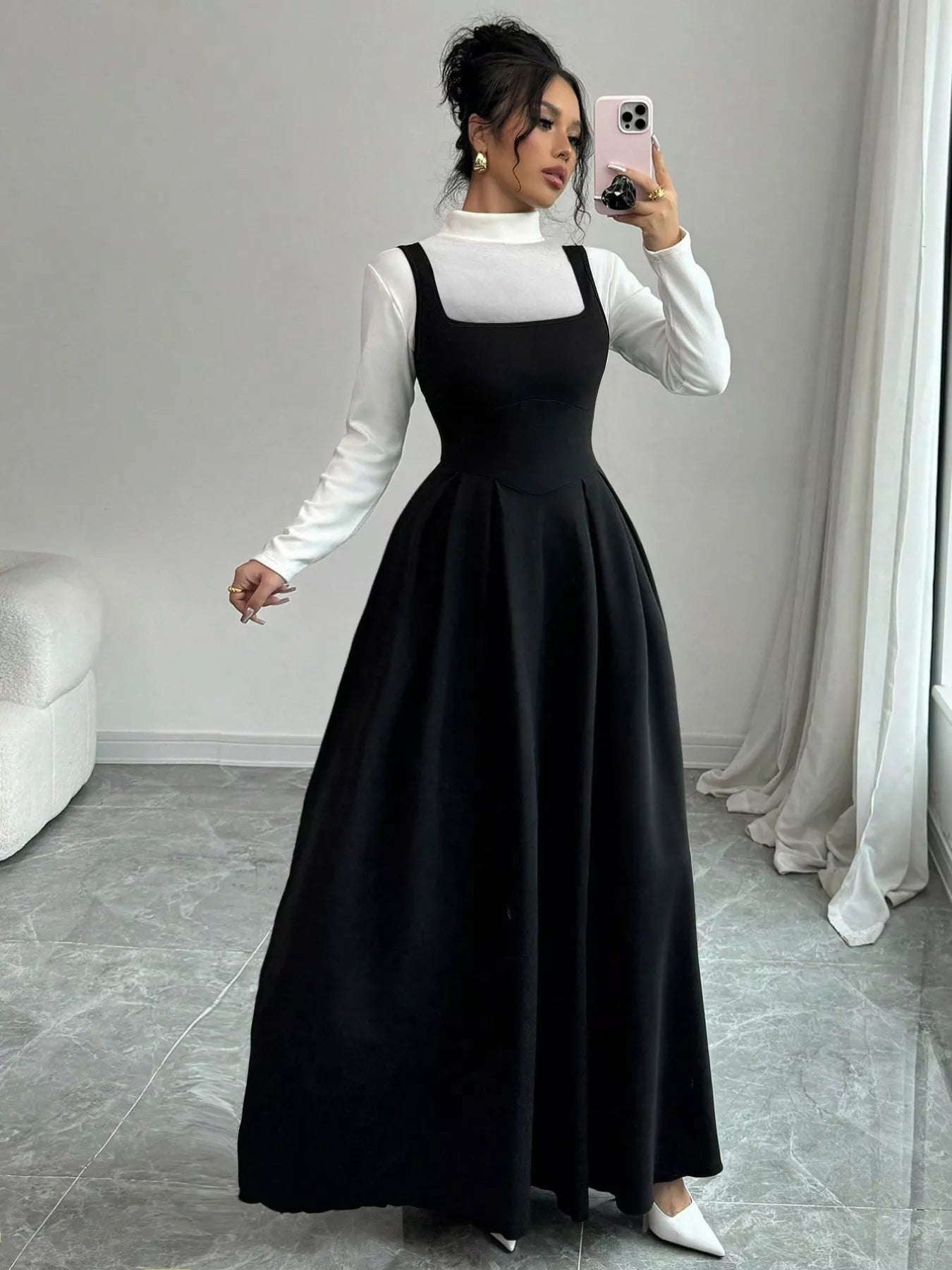 Sleeveless A - Line Maxi Dress with Square Neckline - MAD RUFFI