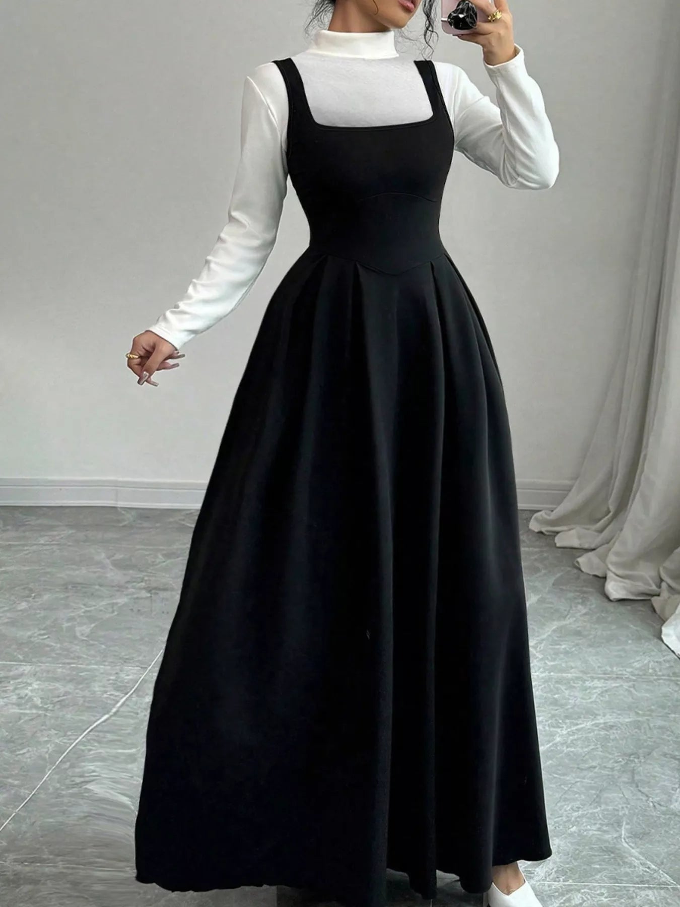 Sleeveless A - Line Maxi Dress with Square Neckline - MAD RUFFI