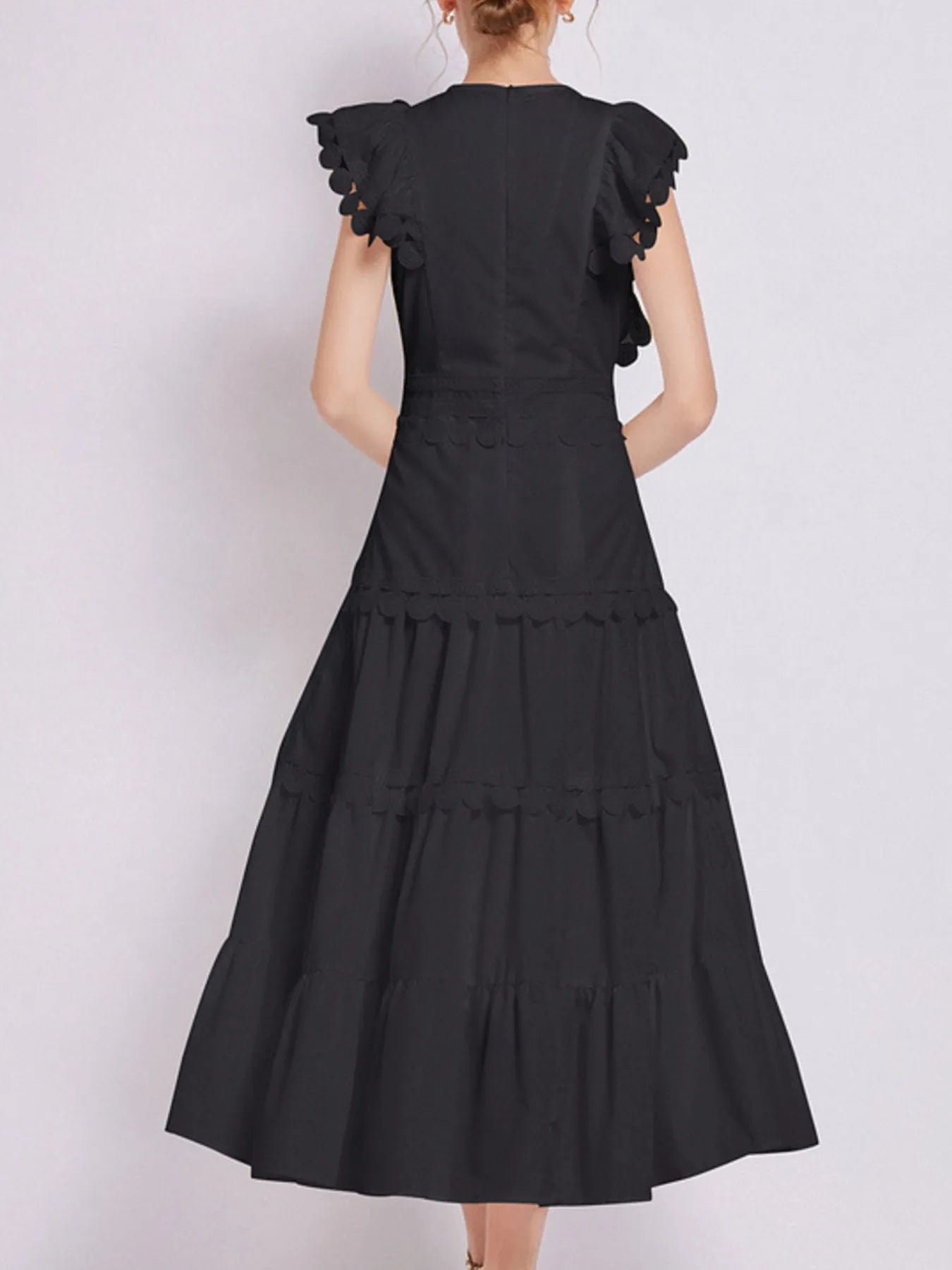 Sleeveless Ruffled Tiered Dress with Embroidered Trim - MAD RUFFI