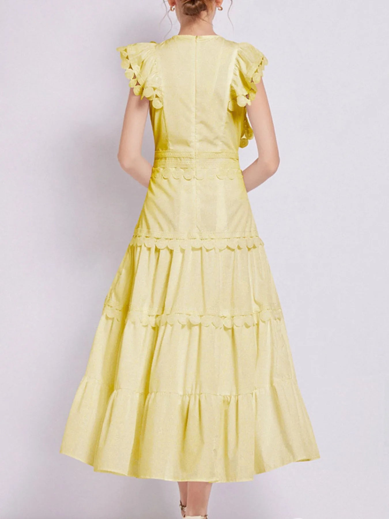 Sleeveless Ruffled Tiered Dress with Embroidered Trim - MAD RUFFI