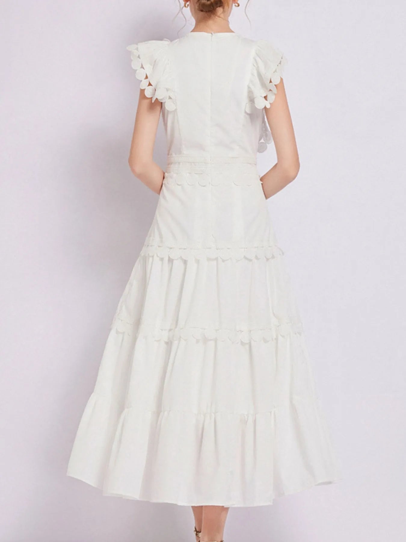 Sleeveless Ruffled Tiered Dress with Embroidered Trim - MAD RUFFI