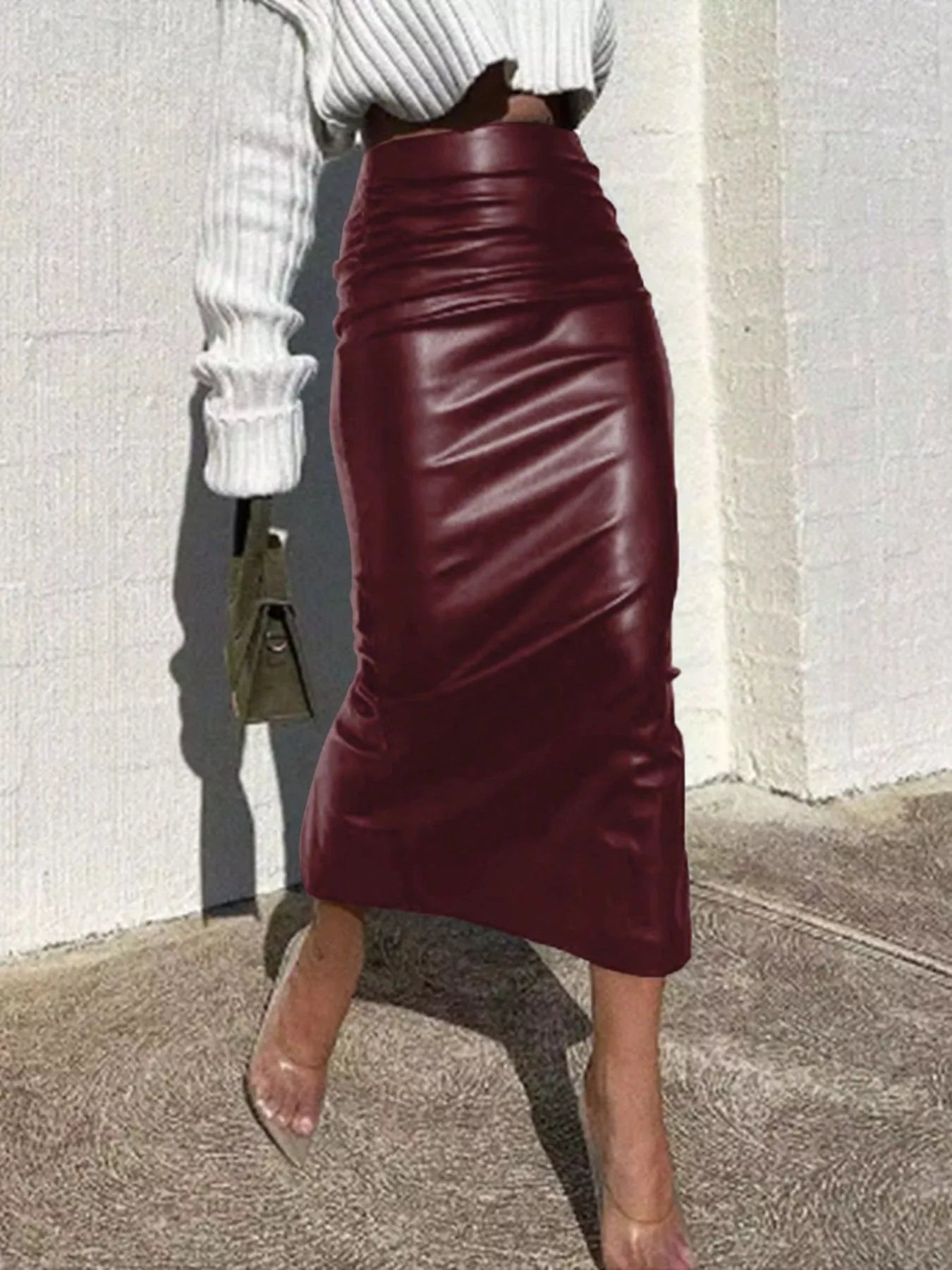 Slit Back Leather Skirt - MAD RUFFI