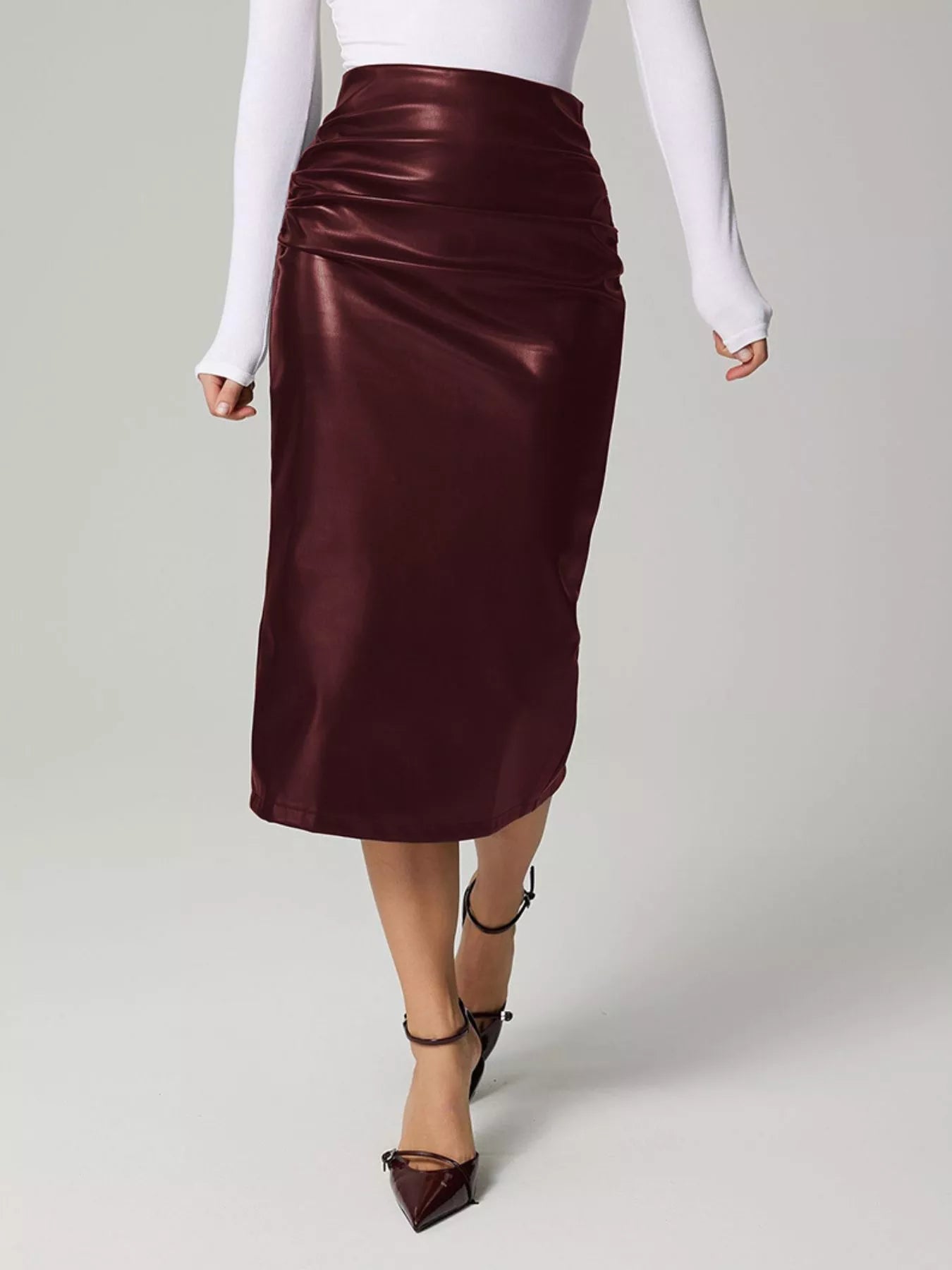 Slit Back Leather Skirt - MAD RUFFI