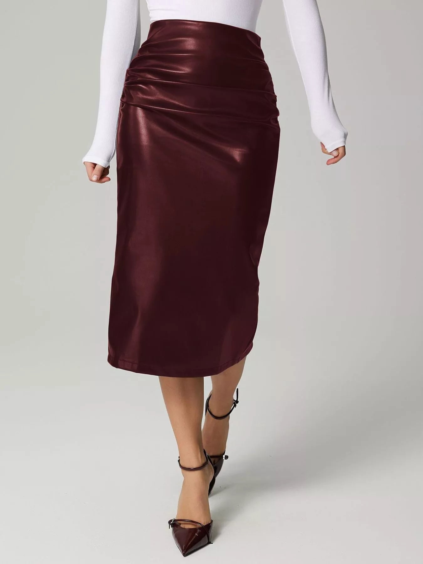 Slit Back Leather Skirt - MAD RUFFI