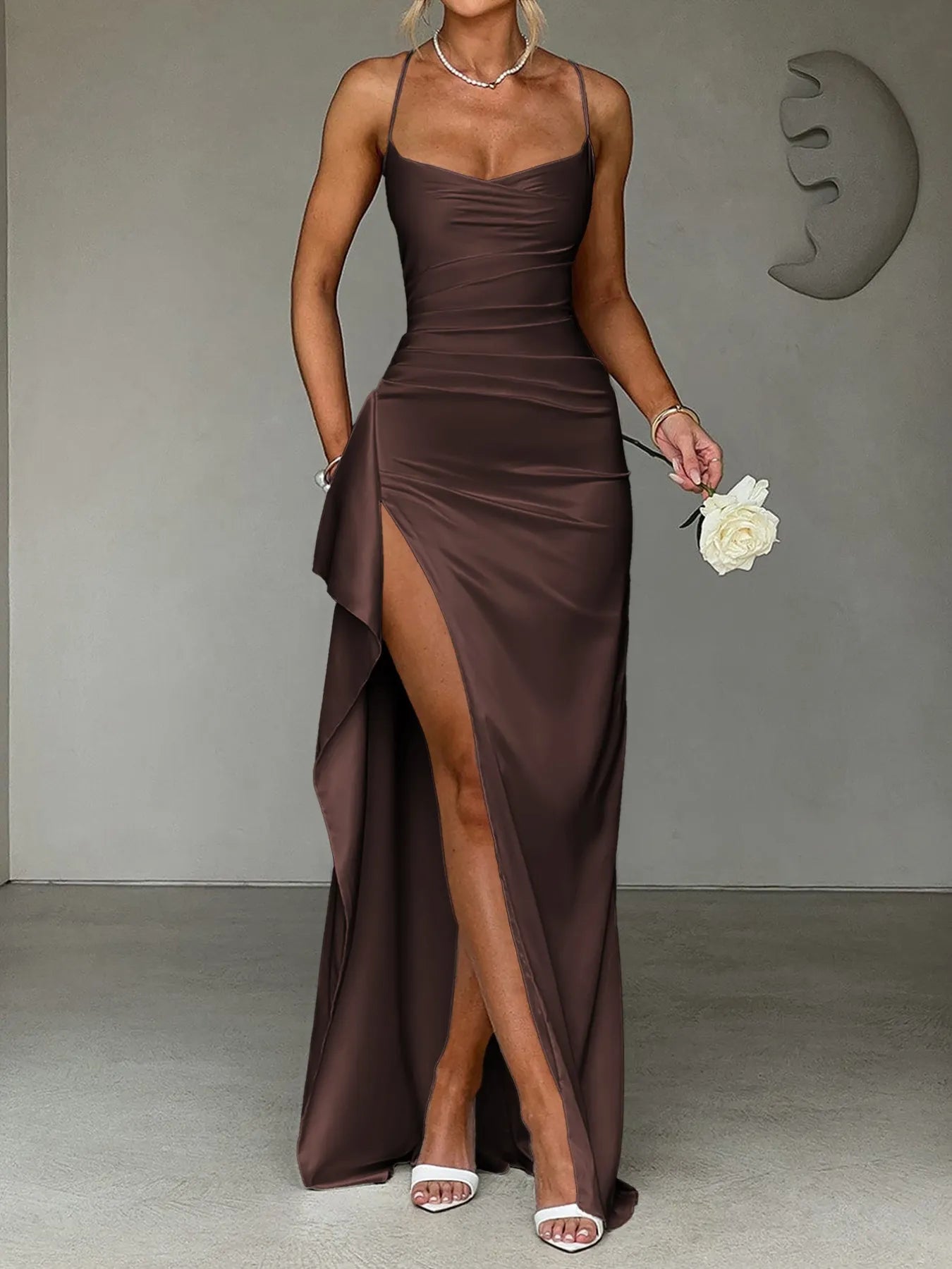 Slit Crisscross Back Maxi Cami Dress - MAD RUFFI