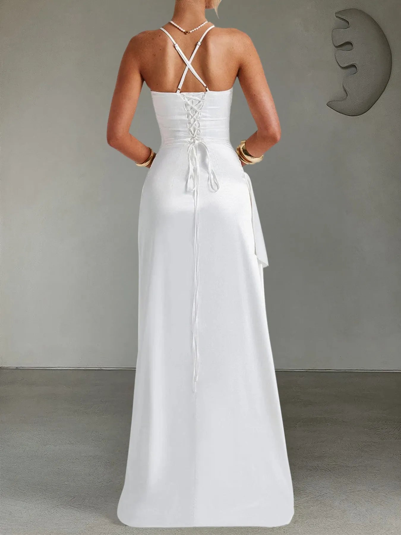 Slit Crisscross Back Maxi Cami Dress - MAD RUFFI