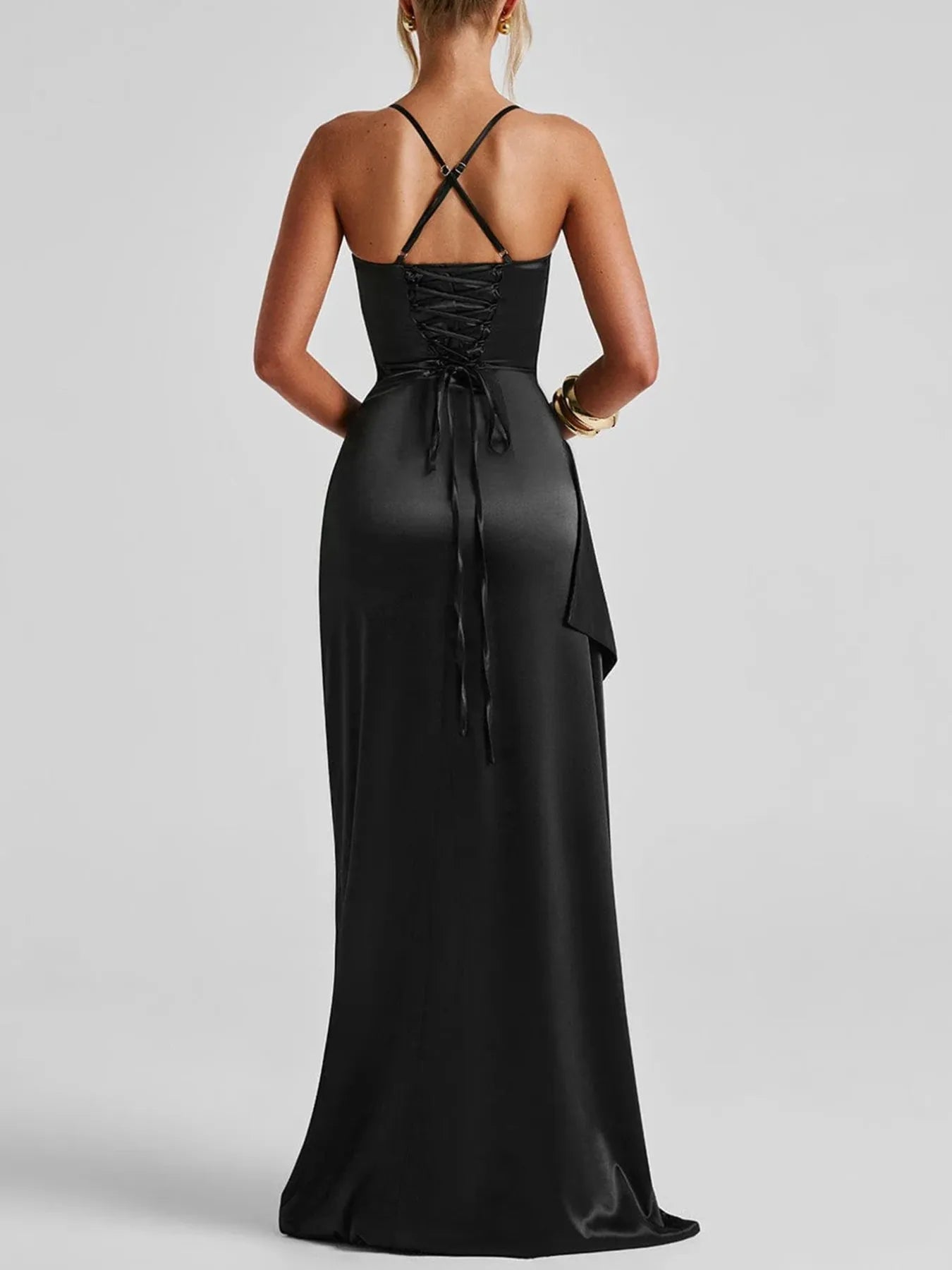 Slit Crisscross Back Maxi Cami Dress - MAD RUFFI