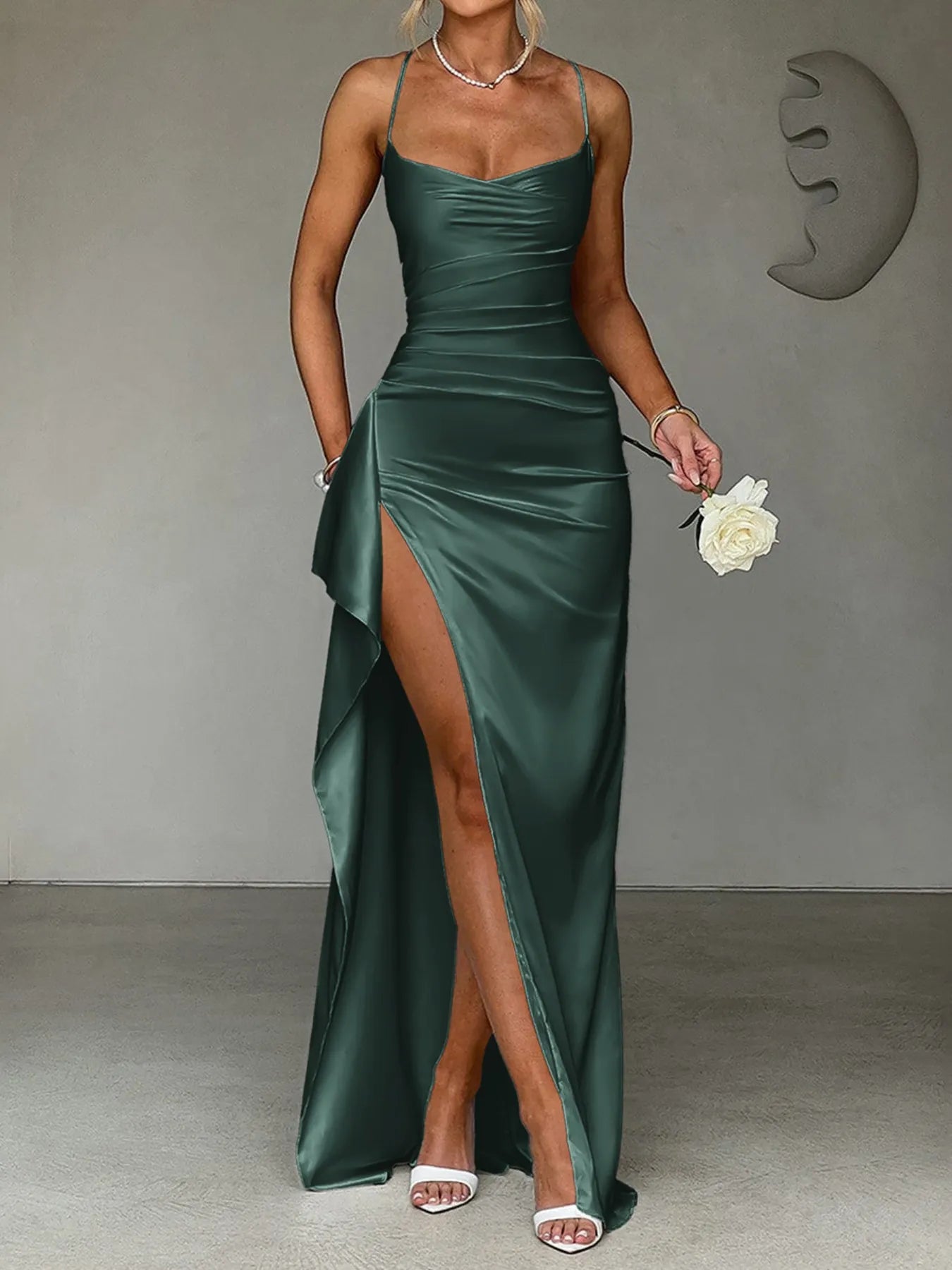 Slit Crisscross Back Maxi Cami Dress - MAD RUFFI