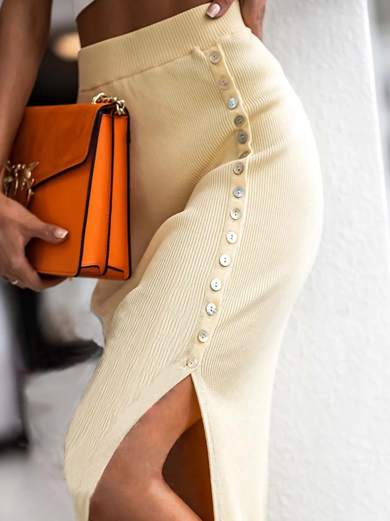 Slit Elastic Waist Skirt - MAD RUFFI