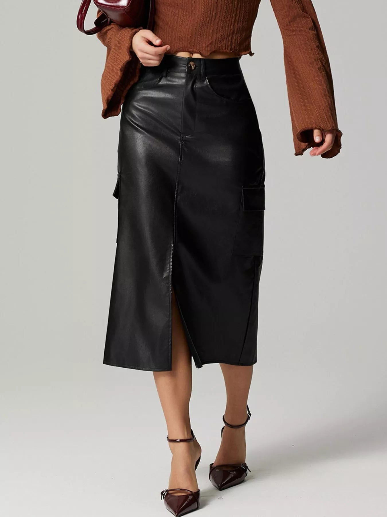 Slit Leather Cargo Skirt - MAD RUFFI