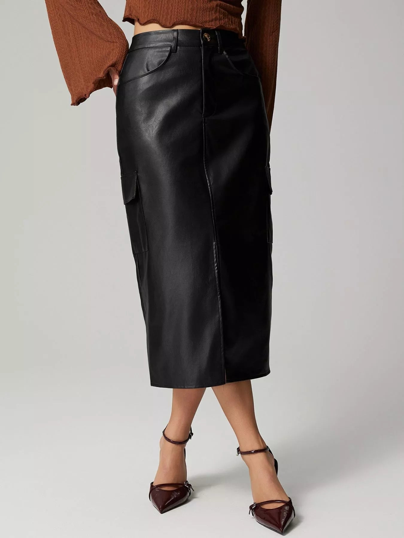 Slit Leather Cargo Skirt - MAD RUFFI