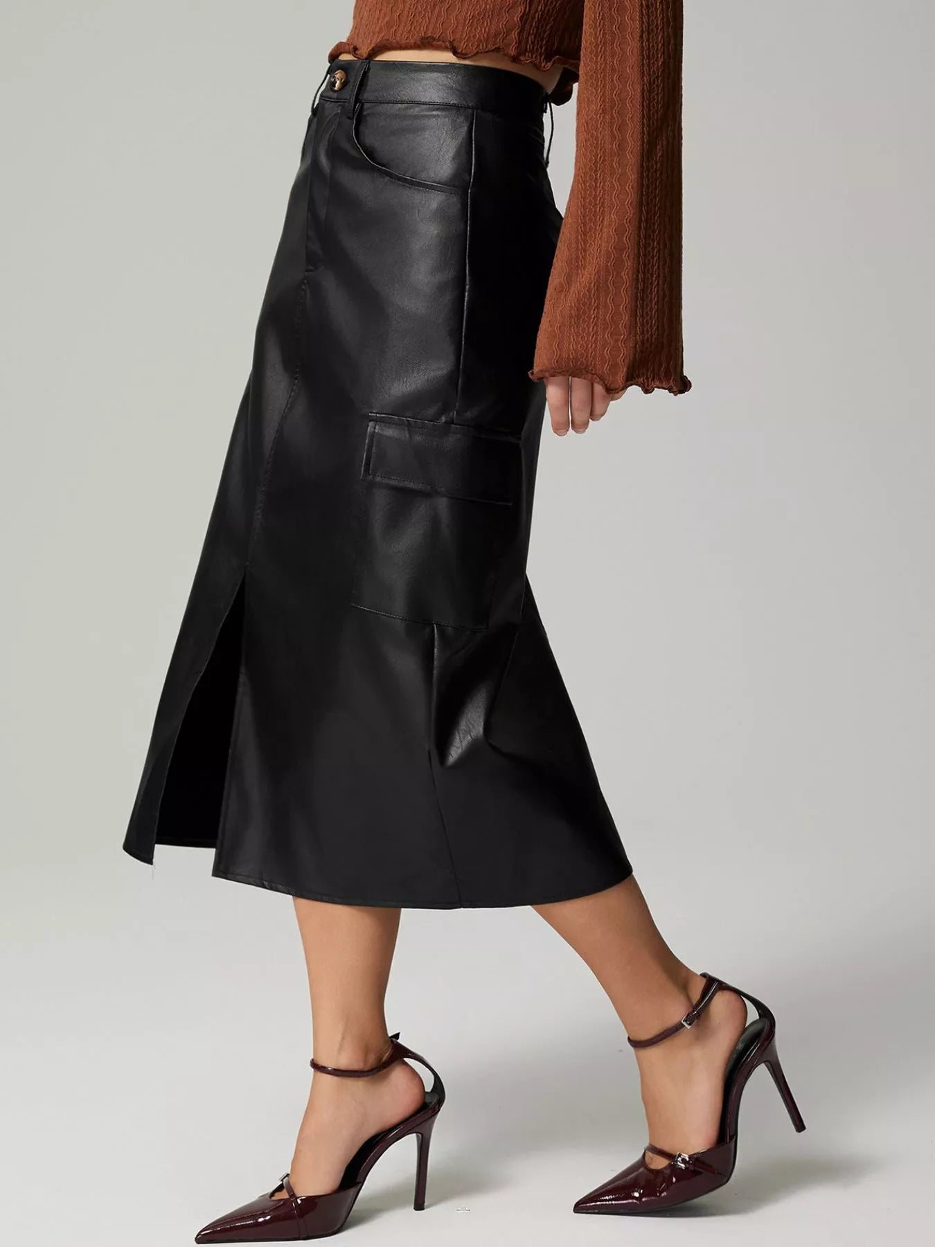 Slit Leather Cargo Skirt - MAD RUFFI