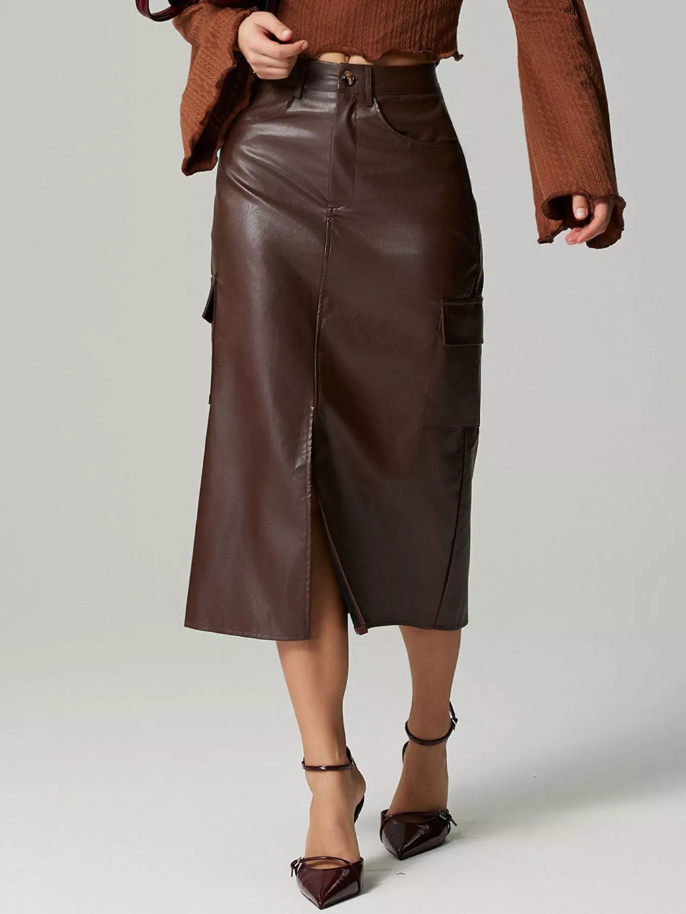 Slit Leather Cargo Skirt - MAD RUFFI