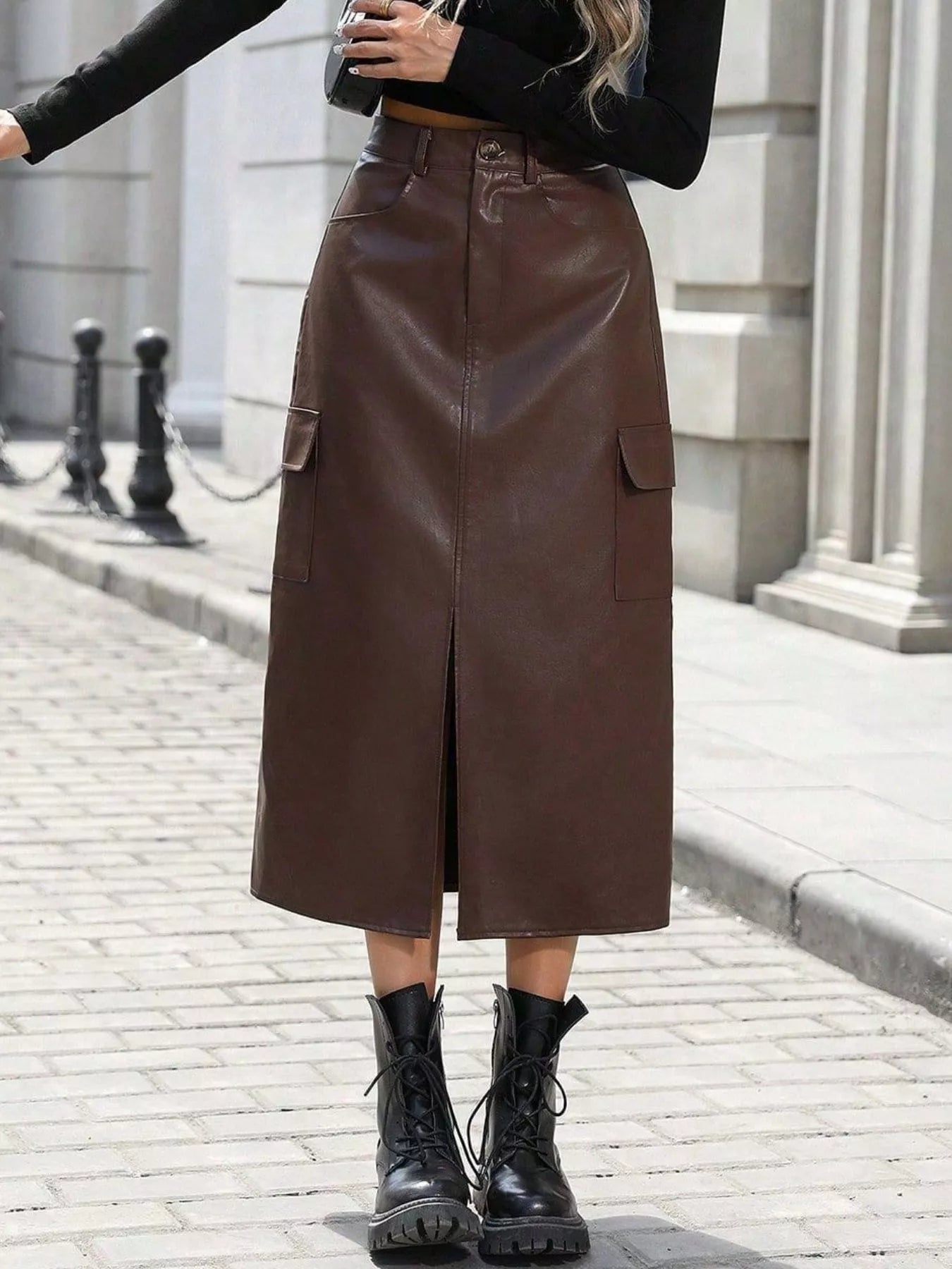 Slit Leather Cargo Skirt - MAD RUFFI
