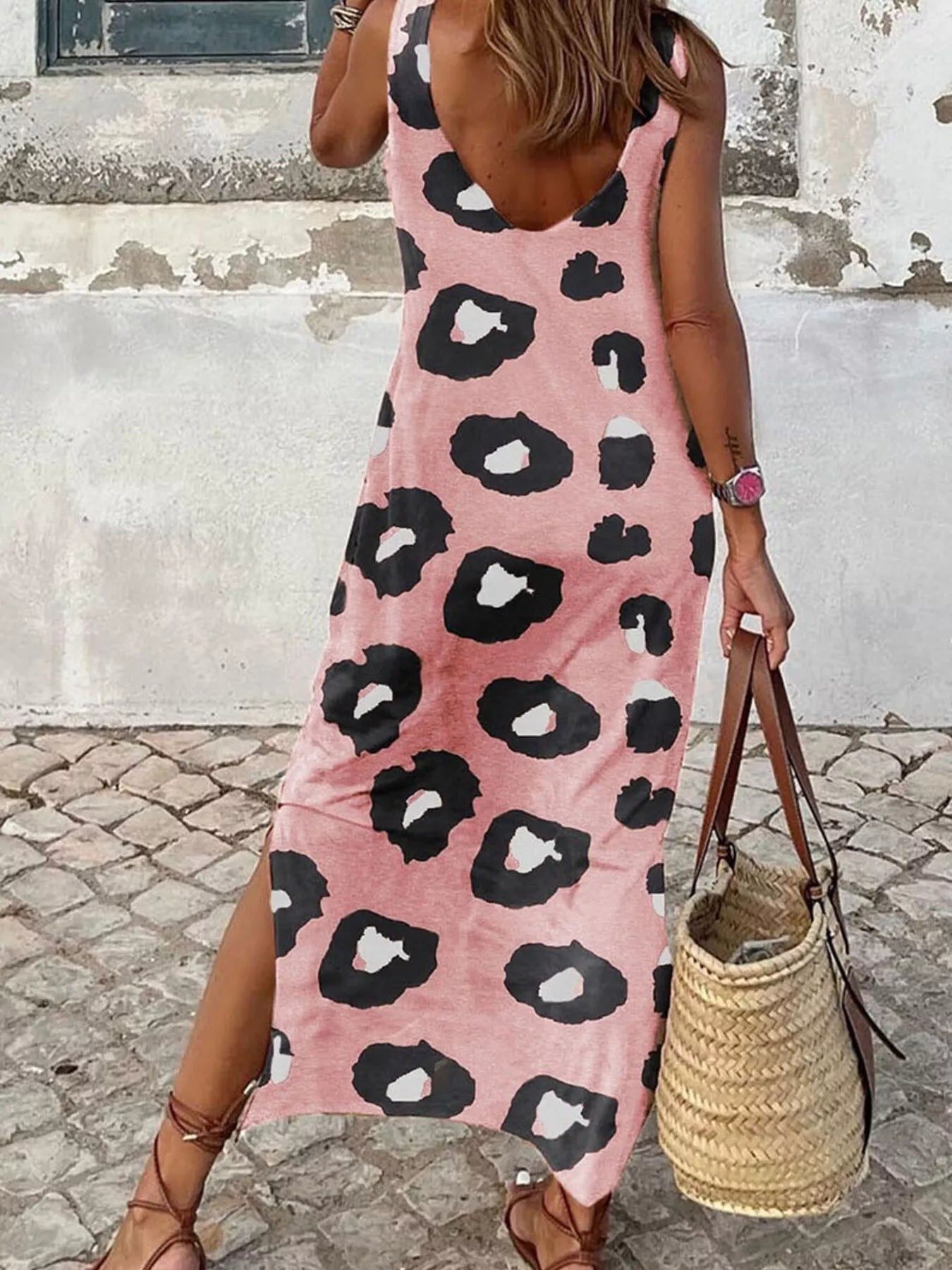Slit Leopard Sleeveless Maxi Dress - MAD RUFFI