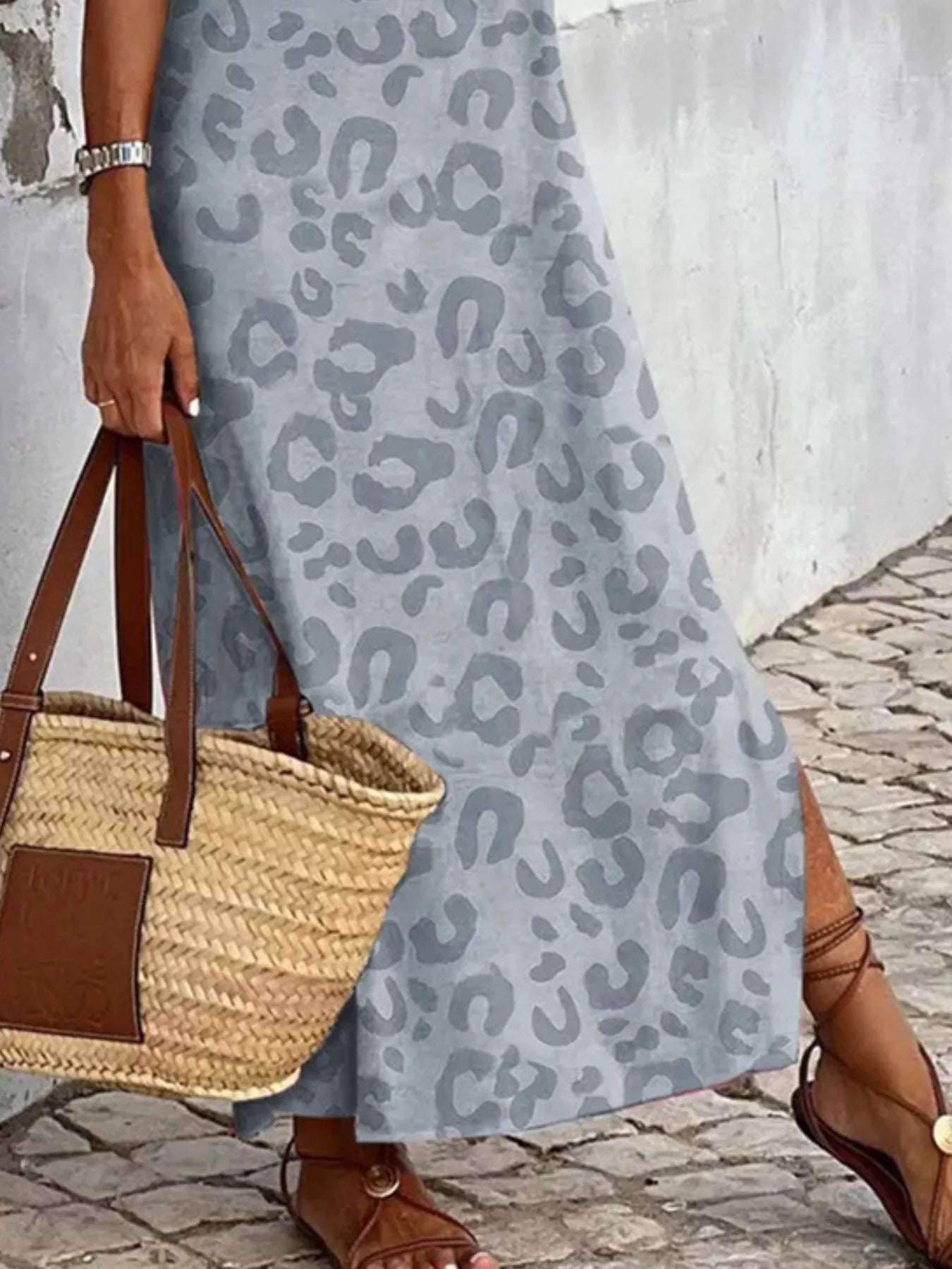 Slit Leopard Sleeveless Maxi Dress - MAD RUFFI