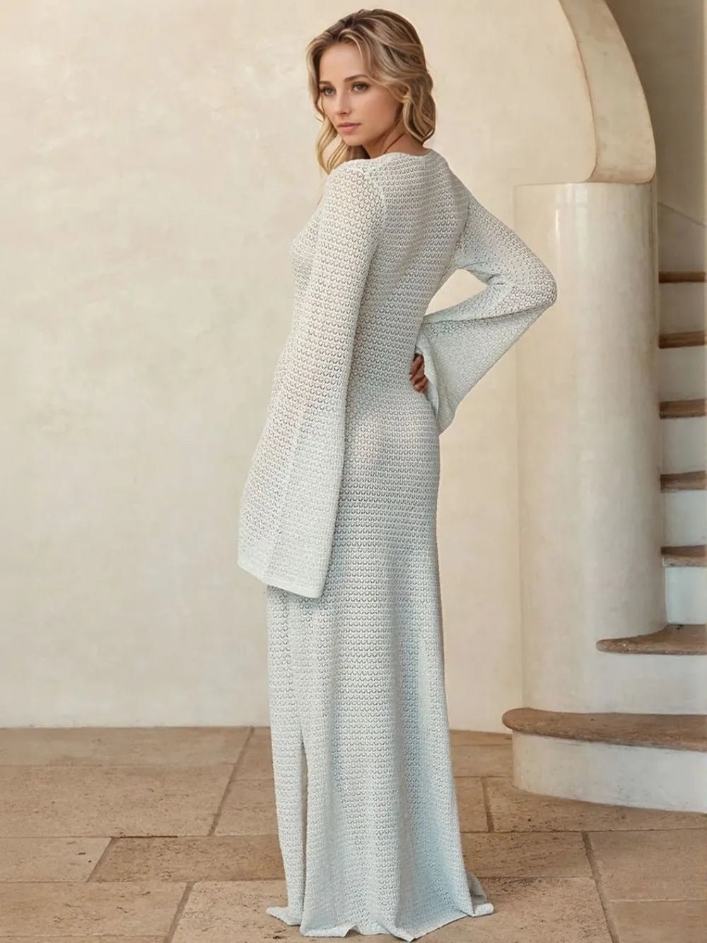 Slit Plunge Flare Sleeve Cover - Up Dress - MAD RUFFI