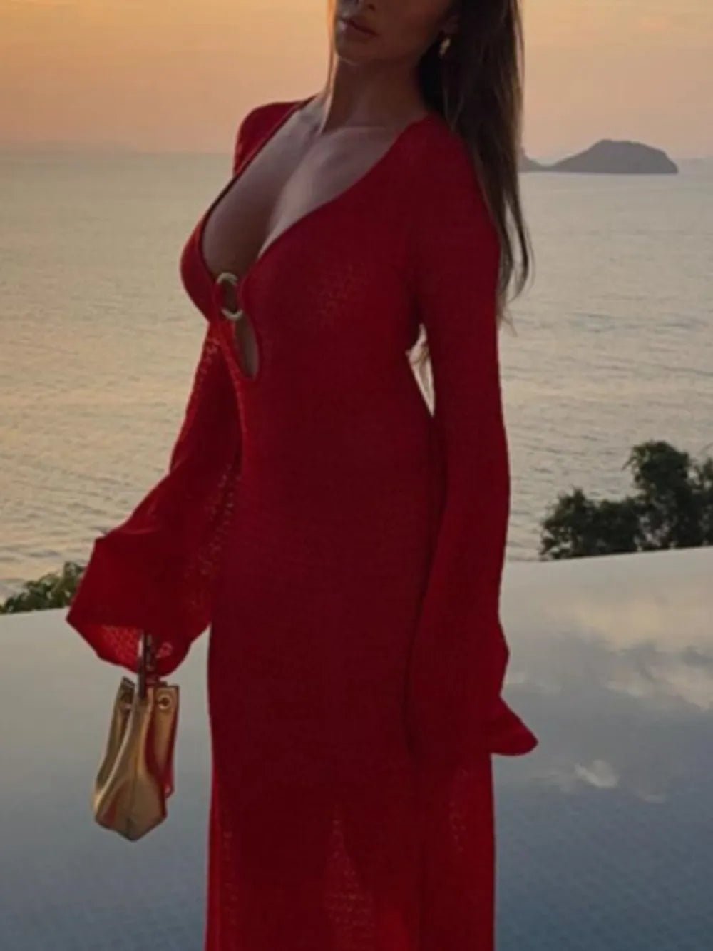 Slit Plunge Flare Sleeve Cover - Up Dress - MAD RUFFI