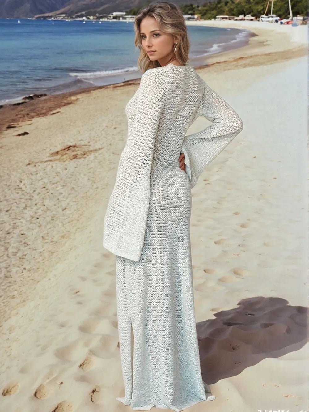 Slit Plunge Flare Sleeve Cover - Up Dress - MAD RUFFI