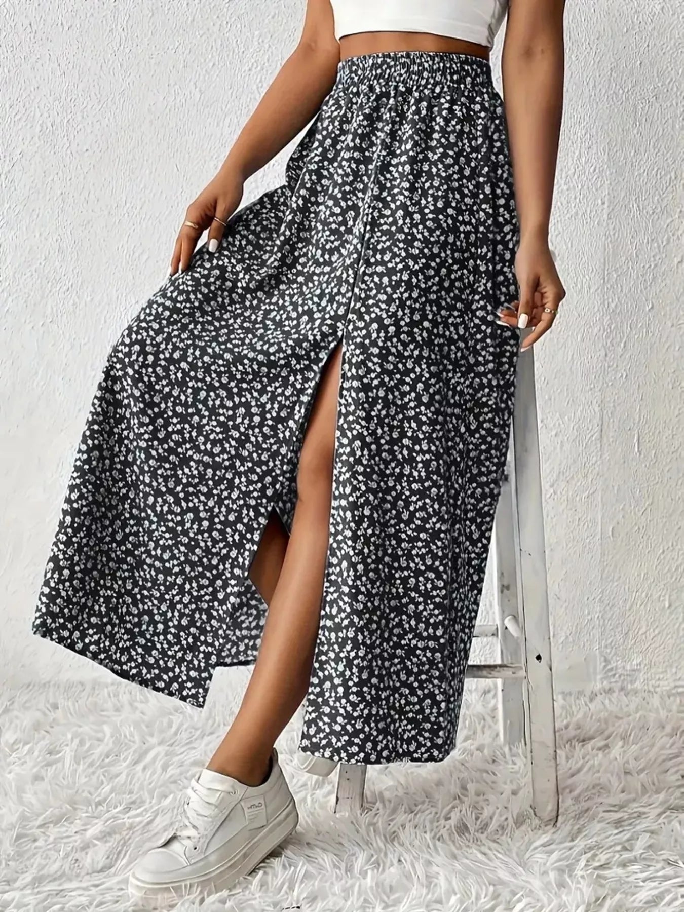 Slit Printed Skirt - MAD RUFFI