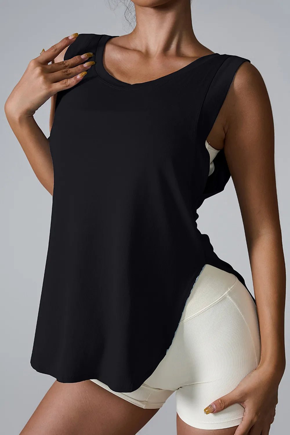 Slit Round Neck Active Tank - MAD RUFFI