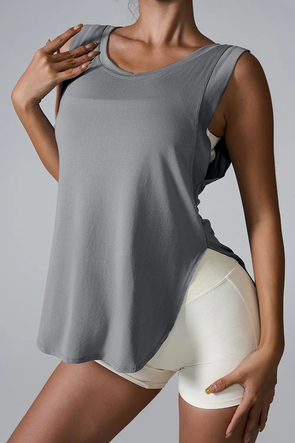 Slit Round Neck Active Tank - MAD RUFFI