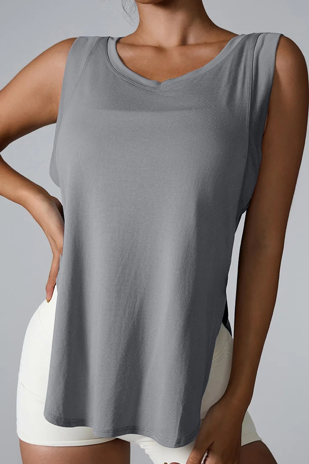 Slit Round Neck Active Tank - MAD RUFFI