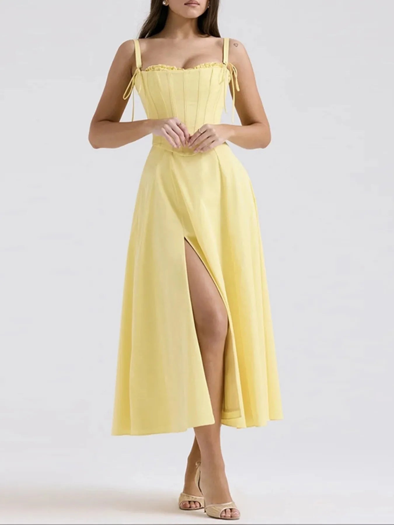 Slit Sleeveless Zip Back Midi Dress - MAD RUFFI
