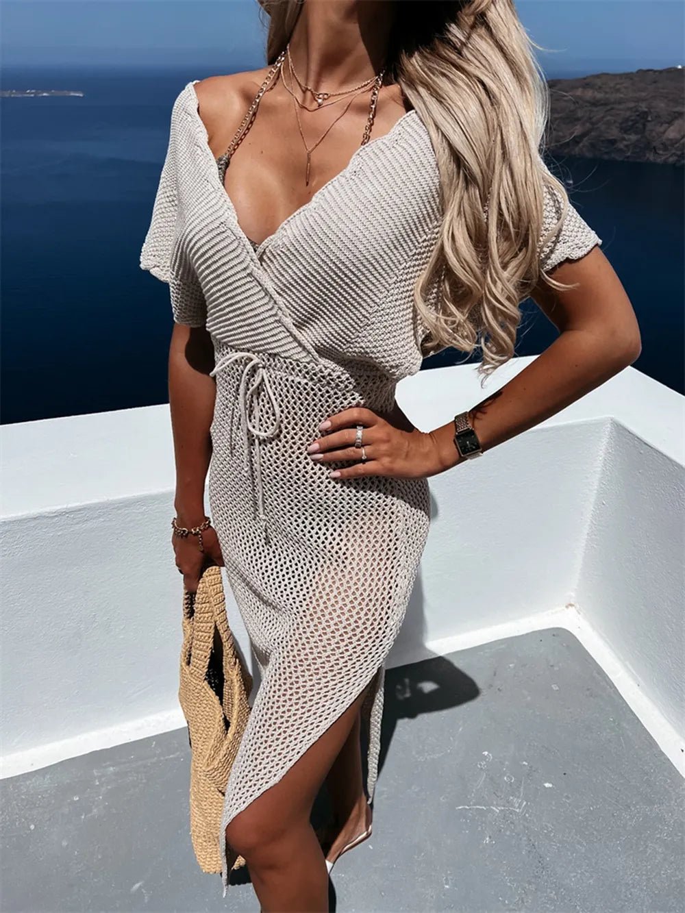 Slit Surplice Cap Sleeve Cover Up - MAD RUFFI