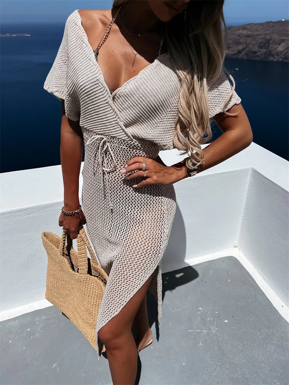 Slit Surplice Cap Sleeve Cover Up - MAD RUFFI