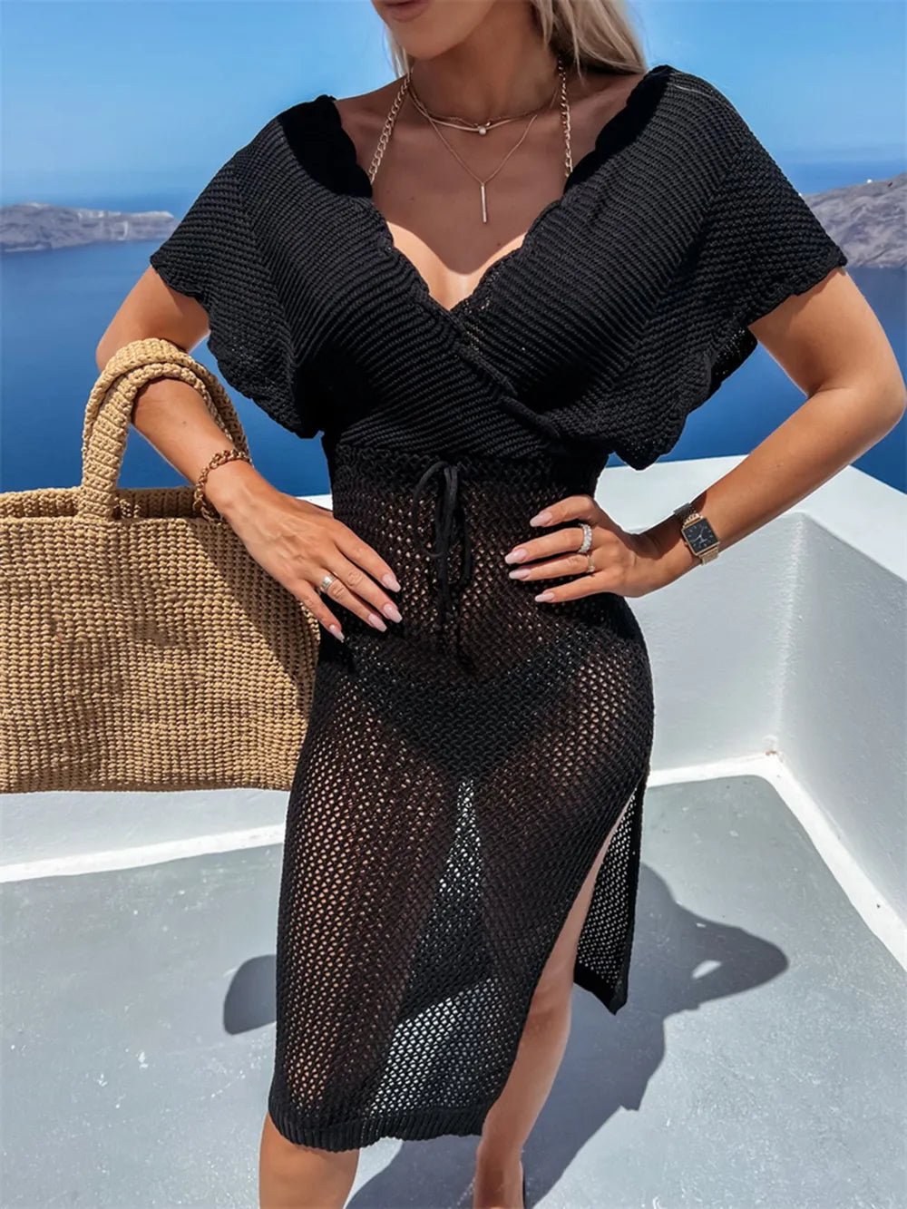 Slit Surplice Cap Sleeve Cover Up - MAD RUFFI