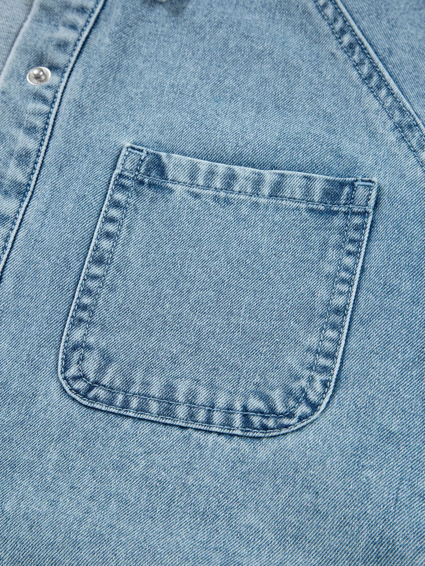 Smocked Cuffs Flared Denim Shirt Mini Dress - MAD RUFFI