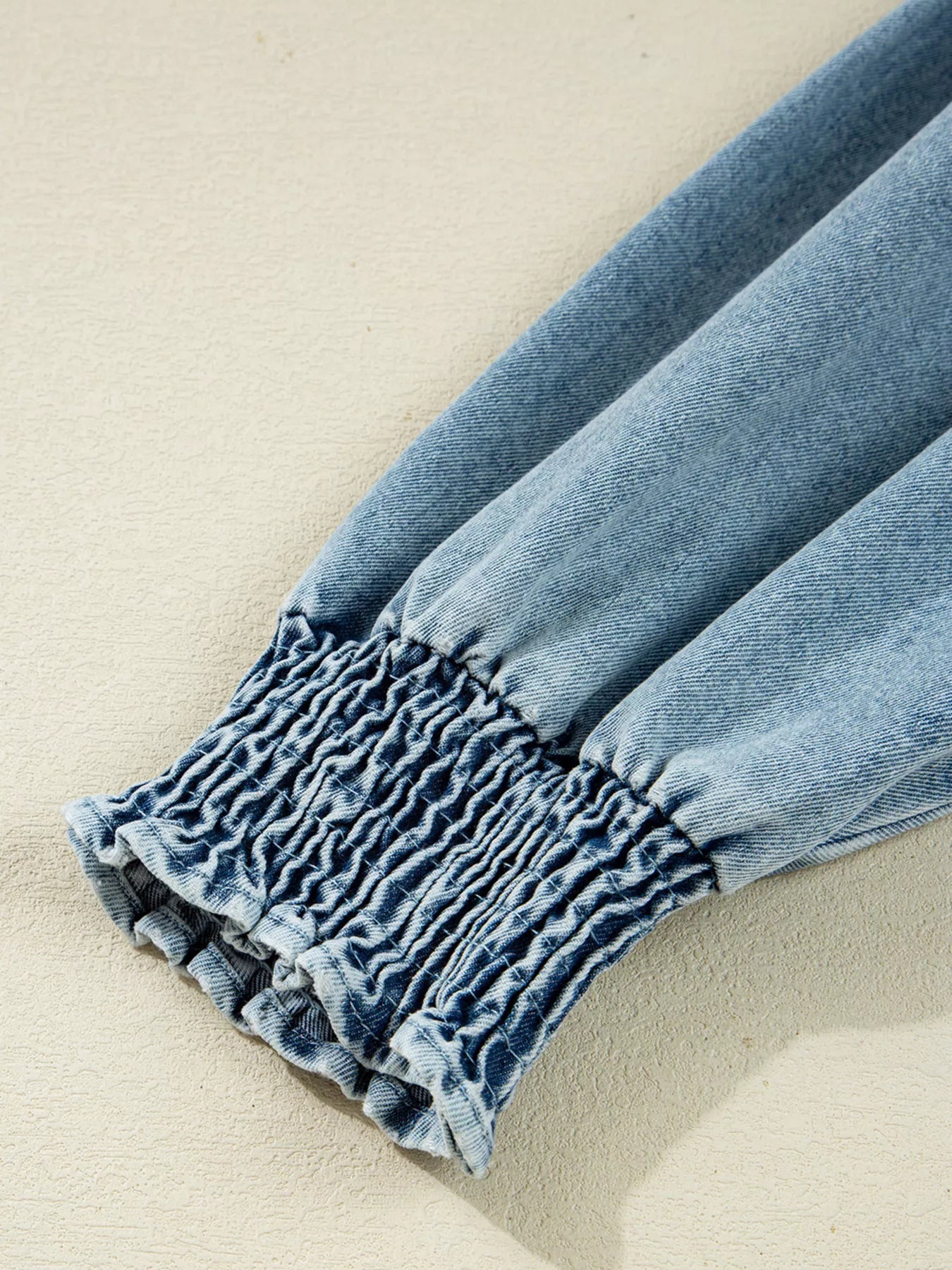 Smocked Cuffs Flared Denim Shirt Mini Dress - MAD RUFFI