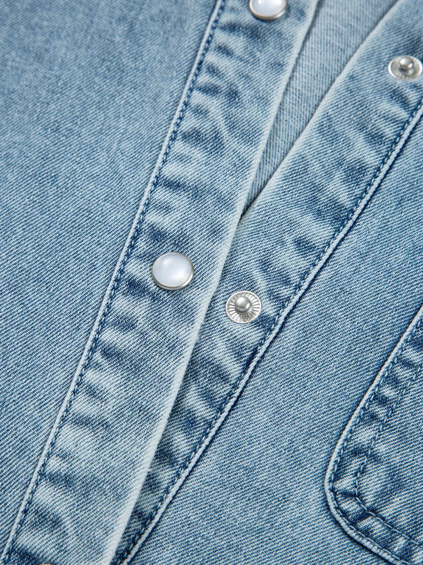 Smocked Cuffs Flared Denim Shirt Mini Dress - MAD RUFFI