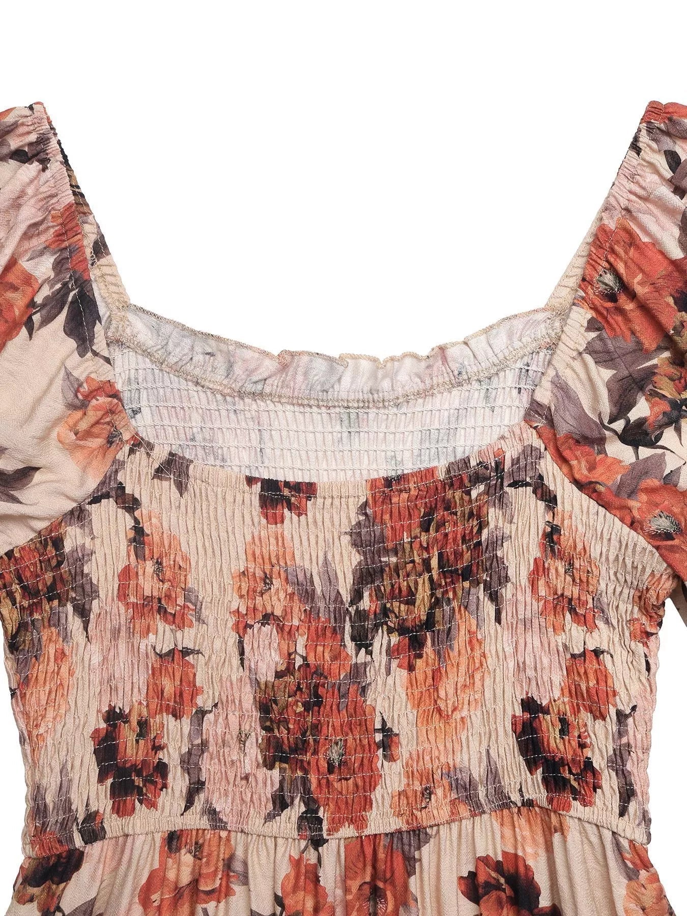 Smocked Floral Print Flounce Sleeve Dress - MAD RUFFI