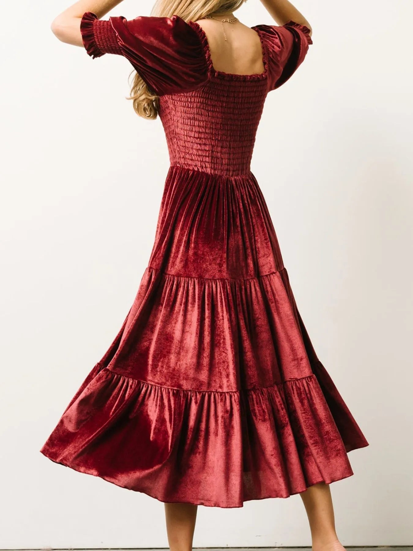 Smocked Half Sleeve Tiered Midi Dress - MAD RUFFI