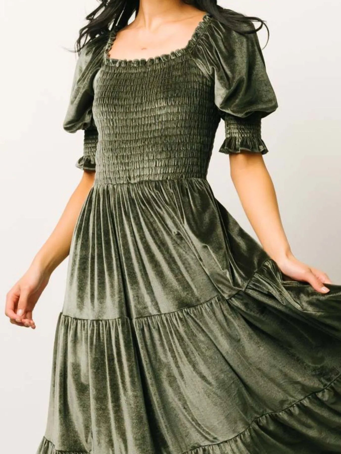 Smocked Half Sleeve Tiered Midi Dress - MAD RUFFI