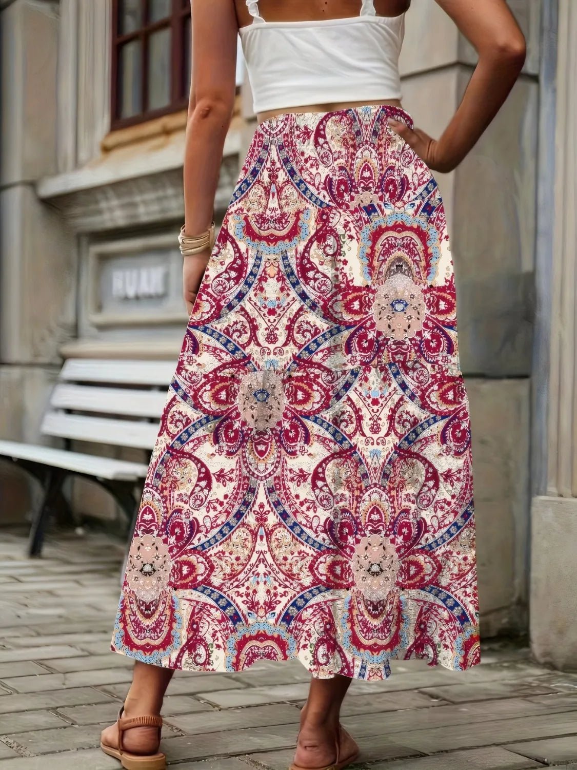 Smocked Printed High Waist Skirt - MAD RUFFI