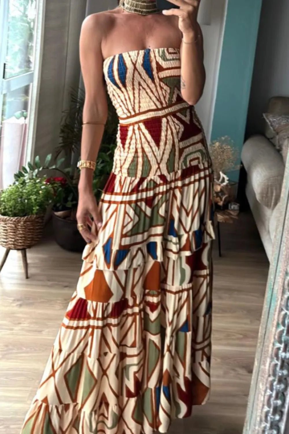 Smocked Printed Tube Dress - MAD RUFFI