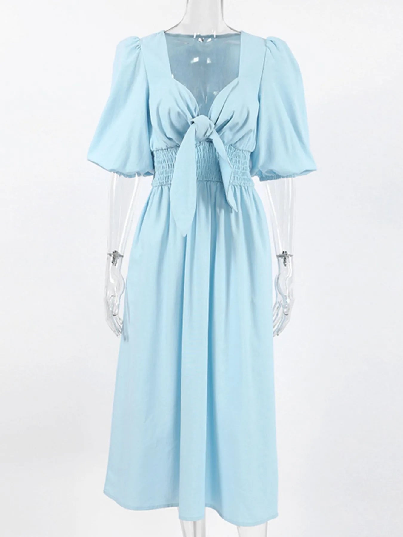 Smocked Puff Sleeve Midi Dress - MAD RUFFI