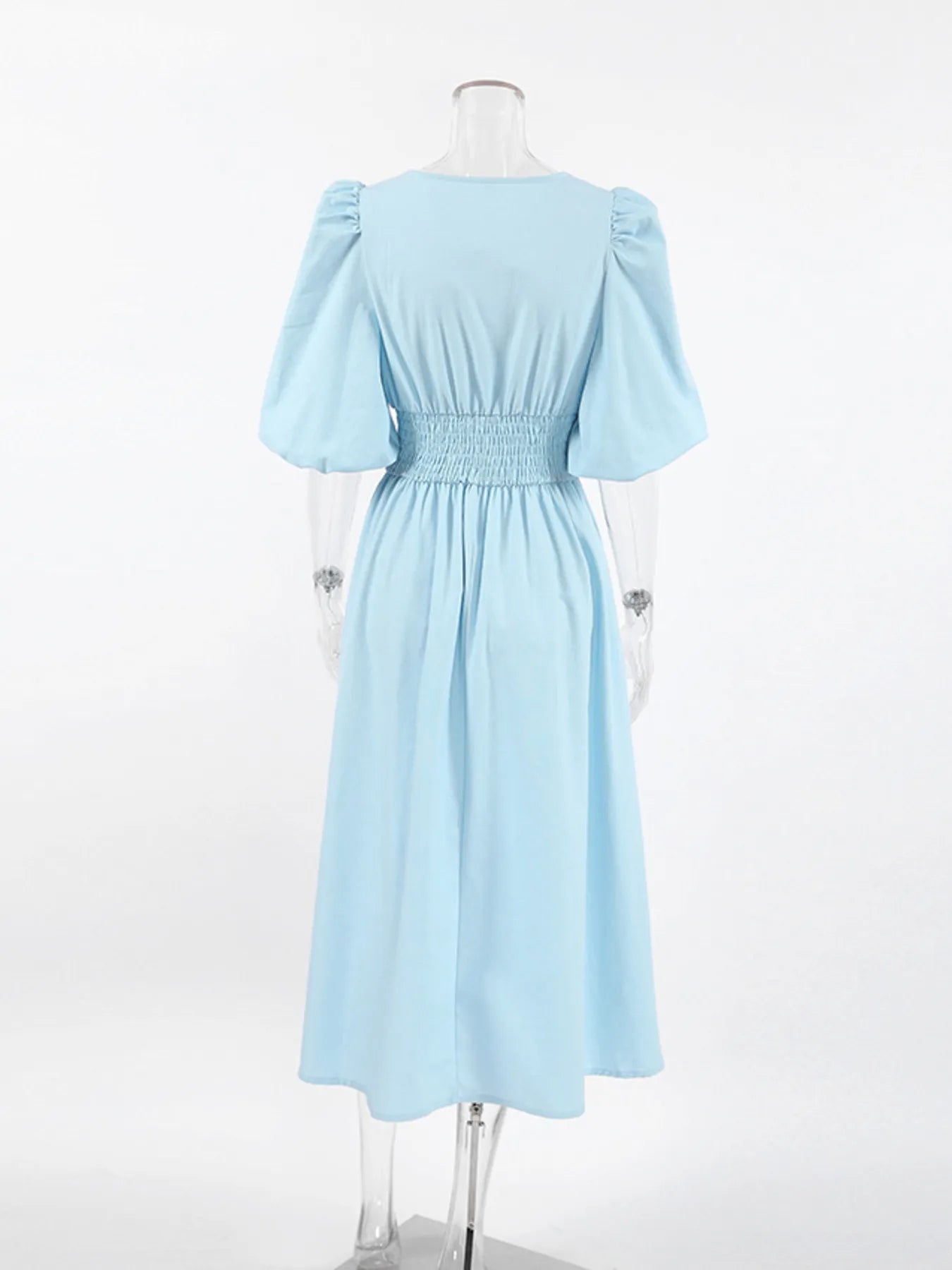 Smocked Puff Sleeve Midi Dress - MAD RUFFI