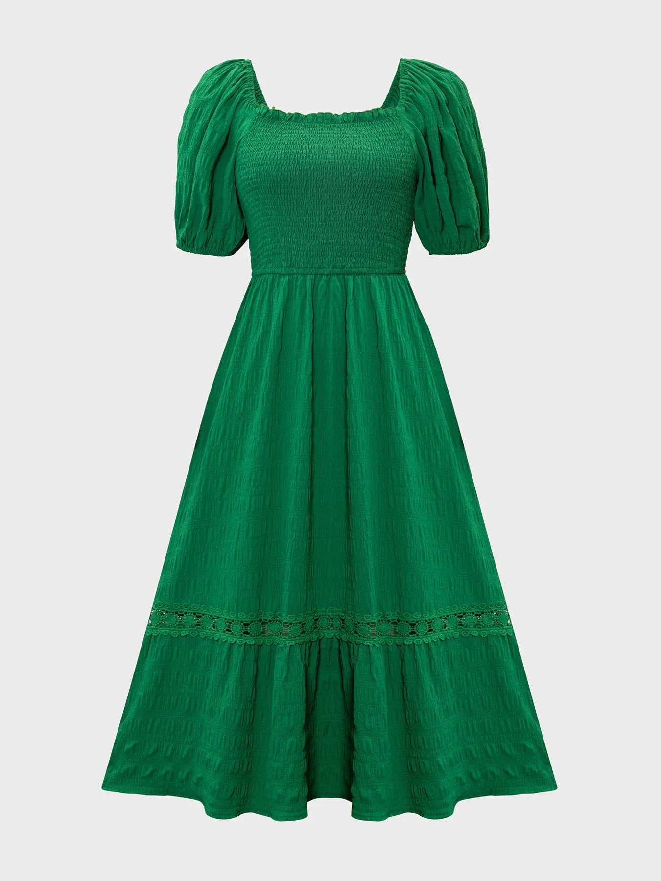 Smocked Puff Sleeve Tiered Dress - MAD RUFFI