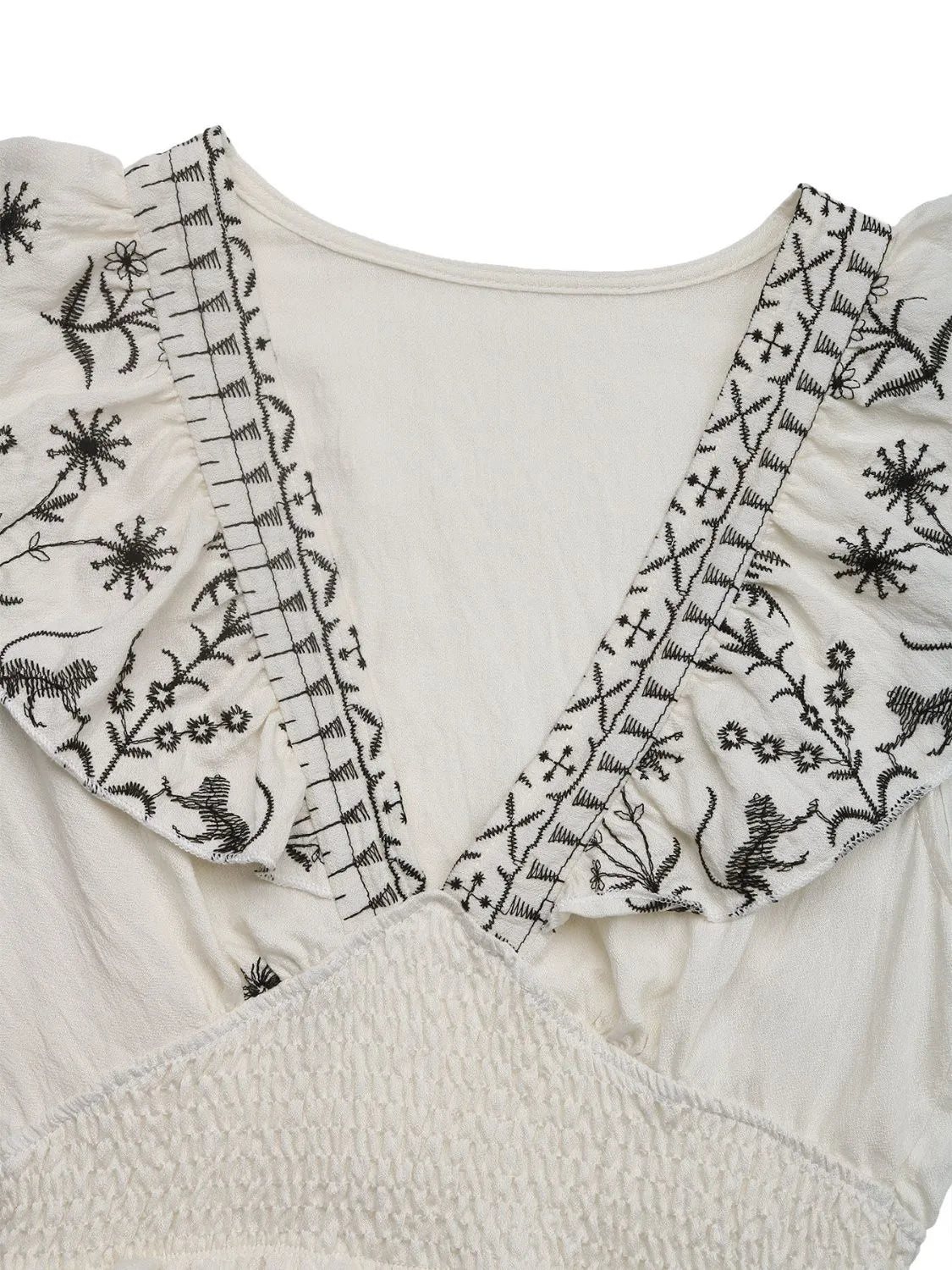 Smocked Ruffled Cap Sleeve Mini Dress - MAD RUFFI