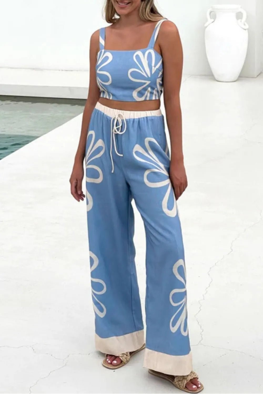 Smocked Square Neck Cami and Pants Set - MAD RUFFI