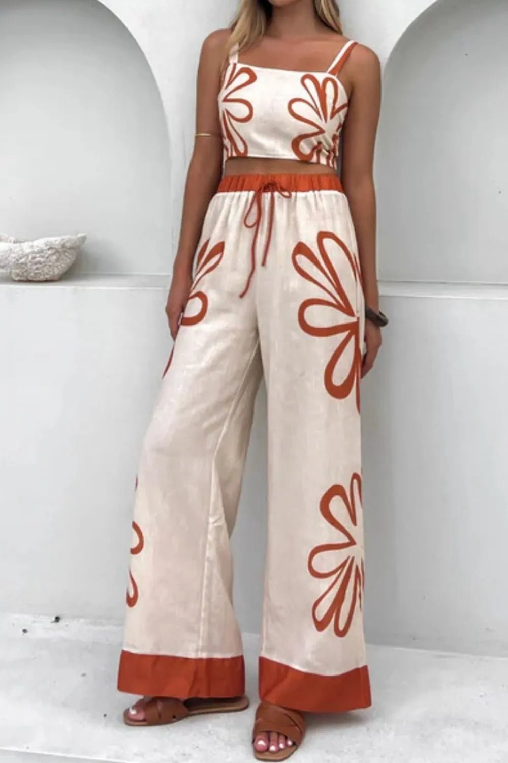 Smocked Square Neck Cami and Pants Set - MAD RUFFI